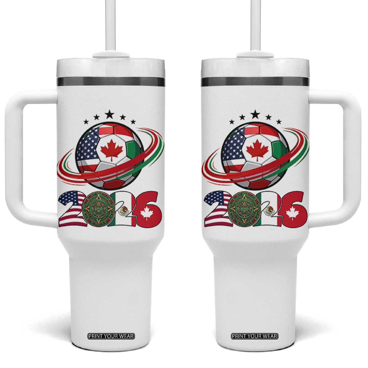 USA Mexico Canada Tumbler With Handle 2026 Football Fan Gift TS12 One Size: 40 oz White Print Your Wear