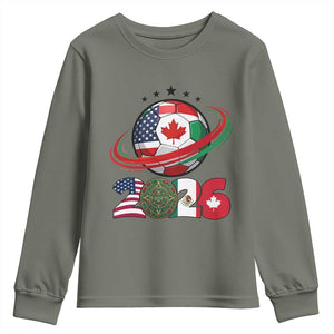 USA Mexico Canada Youth Sweatshirt 2026 Football Fan Gift TS12 Military Green Print Your Wear