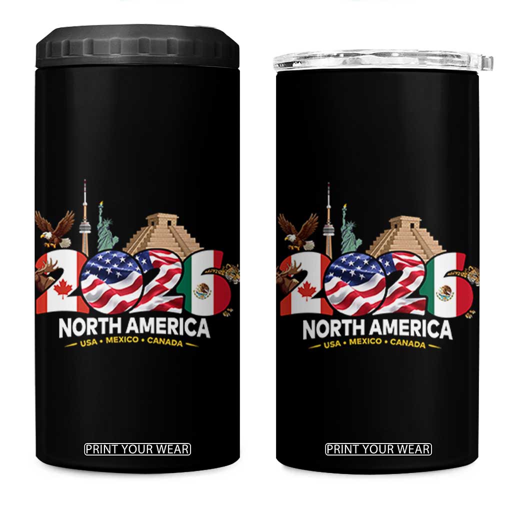 2026 North American Football Supporters 4 in 1 Can Cooler Tumbler TS12 One Size: 16 oz Black Print Your Wear