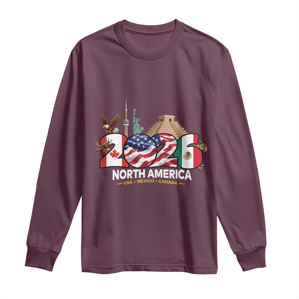 2026 North American Football Supporters Long Sleeve Shirt TS12 Maroon Print Your Wear