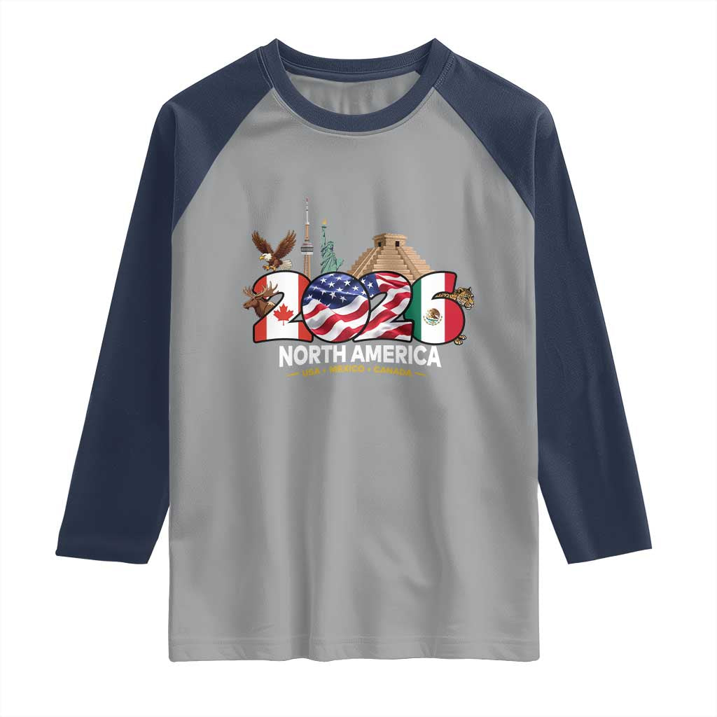 2026 North American Football Supporters Raglan Shirt TS12 Sport Gray Navy Print Your Wear