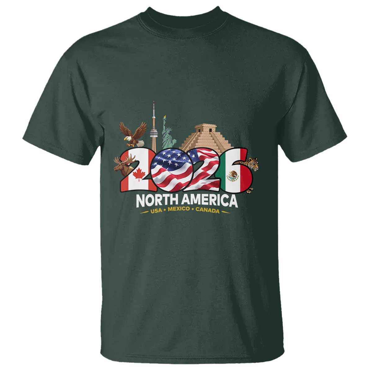 2026 North American Football Supporters T Shirt TS12 Dark Forest Green Print Your Wear