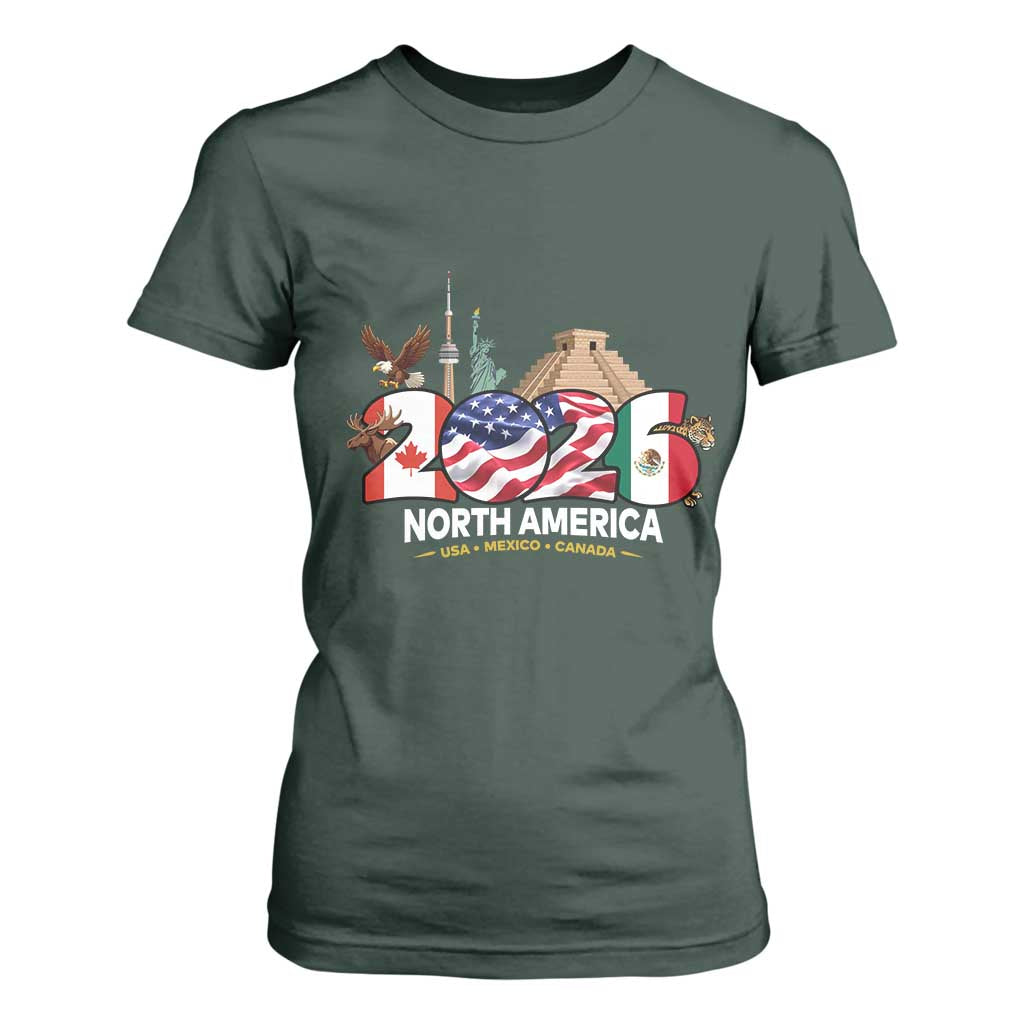 2026 North American Football Supporters T Shirt For Women TS12 Dark Forest Green Print Your Wear