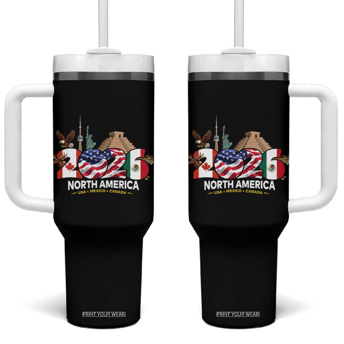 2026 North American Football Supporters Tumbler With Handle TS12 One Size: 40 oz Black Print Your Wear