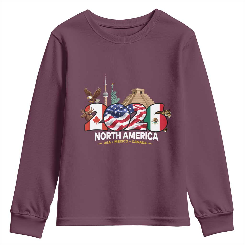 2026 North American Football Supporters Youth Sweatshirt TS12 Maroon Print Your Wear