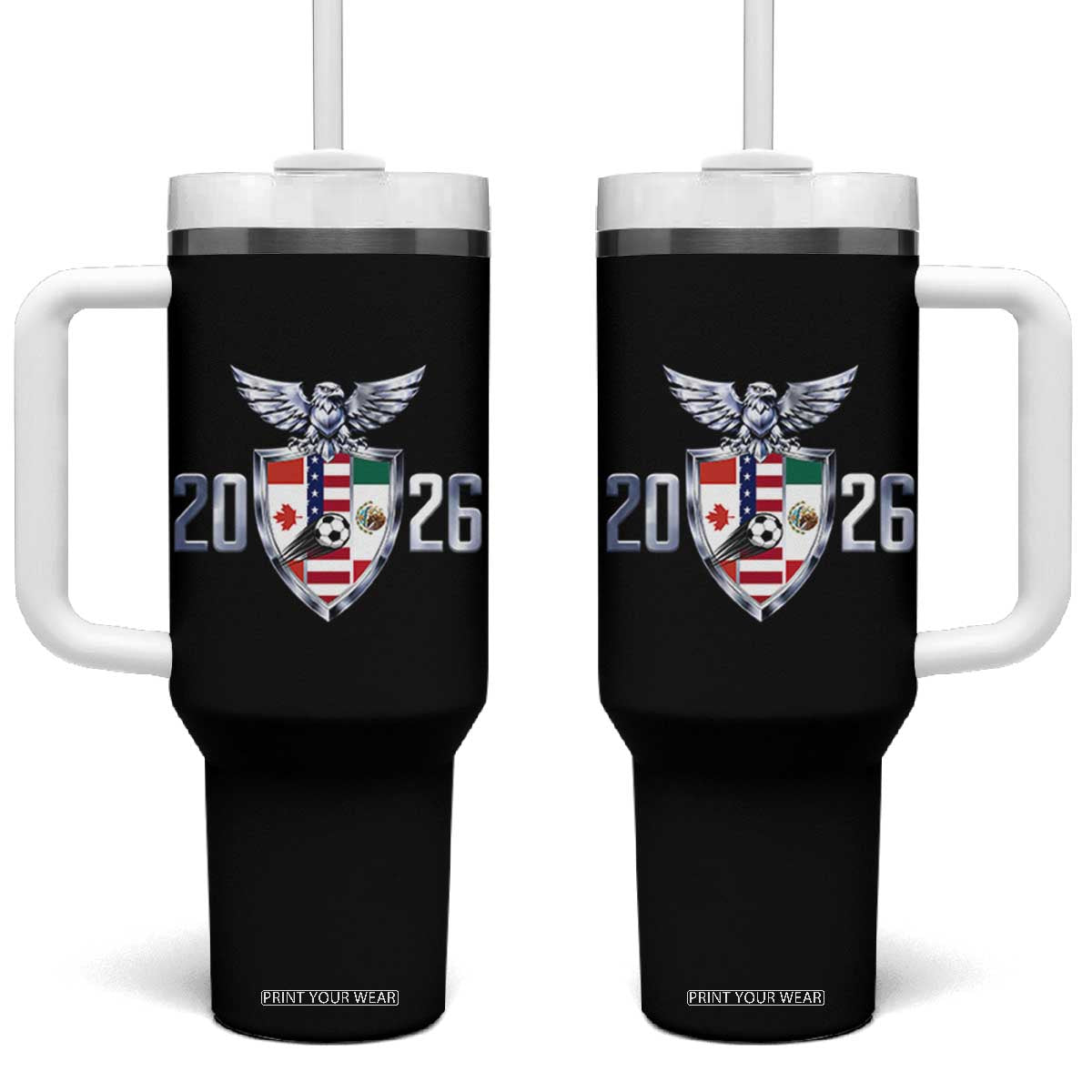 Canada Mexico USA Tumbler With Handle International Soccer Lover Gift TS12 One Size: 40 oz Black Print Your Wear