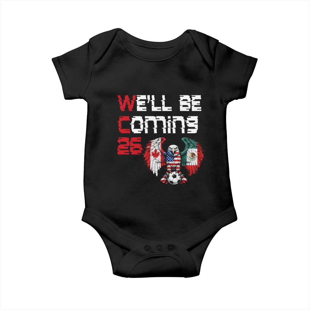 Glitched North America Eagle Soccer Baby Onesie We Will Be Coming 26 TS12 Black Print Your Wear