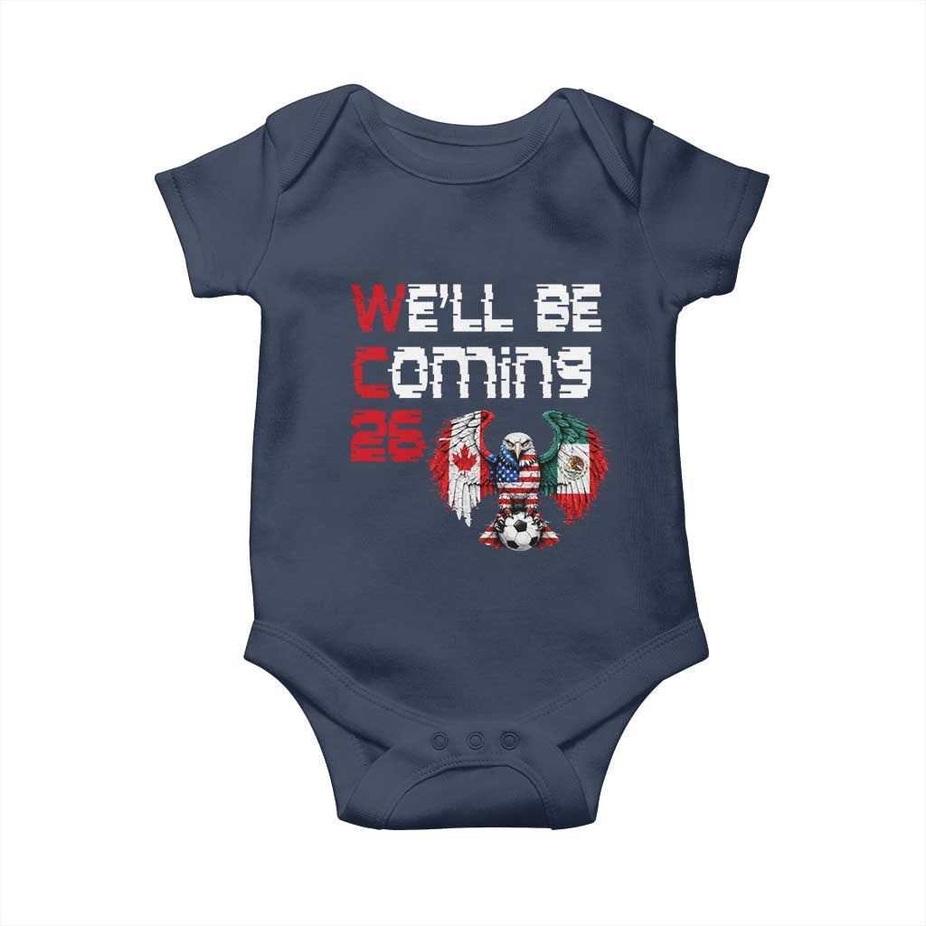 Glitched North America Eagle Soccer Baby Onesie We Will Be Coming 26 TS12 Navy Print Your Wear