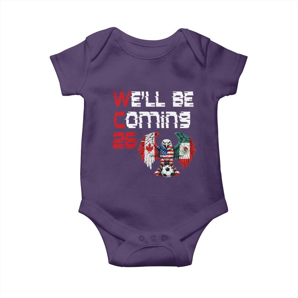 Glitched North America Eagle Soccer Baby Onesie We Will Be Coming 26 TS12 Purple Print Your Wear