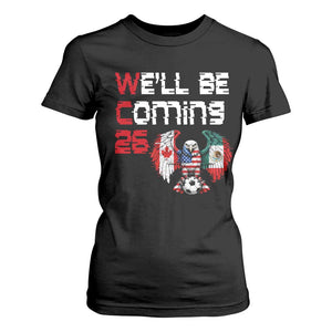 Glitched North America Eagle Soccer T Shirt For Women We Will Be Coming 26 TS12 Black Print Your Wear