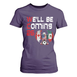 Glitched North America Eagle Soccer T Shirt For Women We Will Be Coming 26 TS12 Purple Print Your Wear