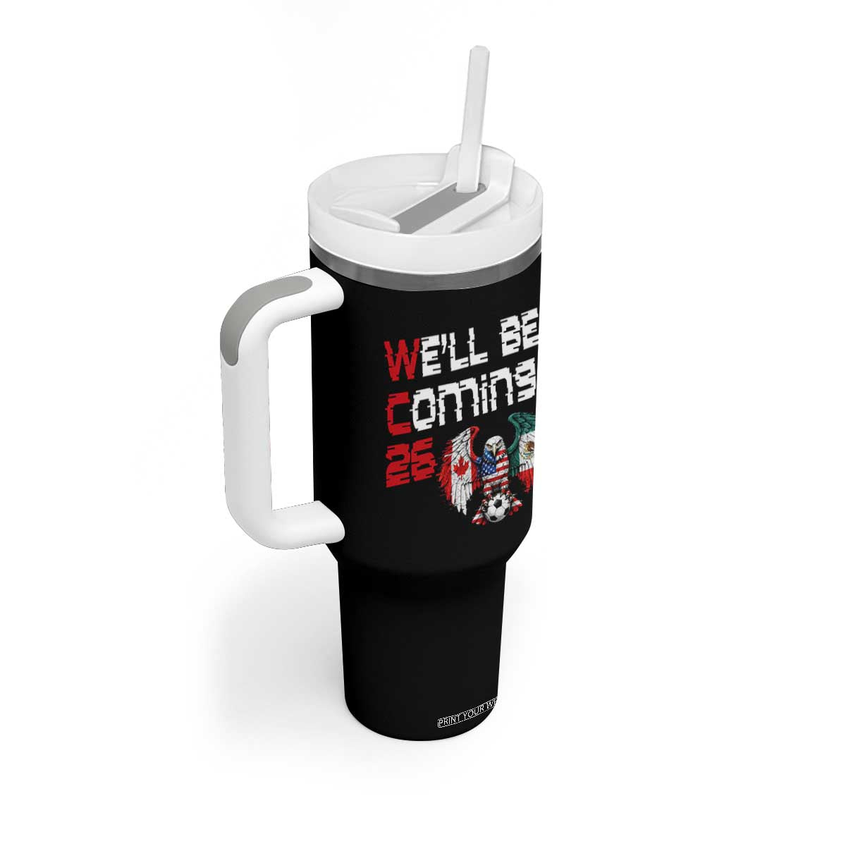 Glitched North America Eagle Soccer Tumbler With Handle We Will Be Coming 26 TS12 Print Your Wear