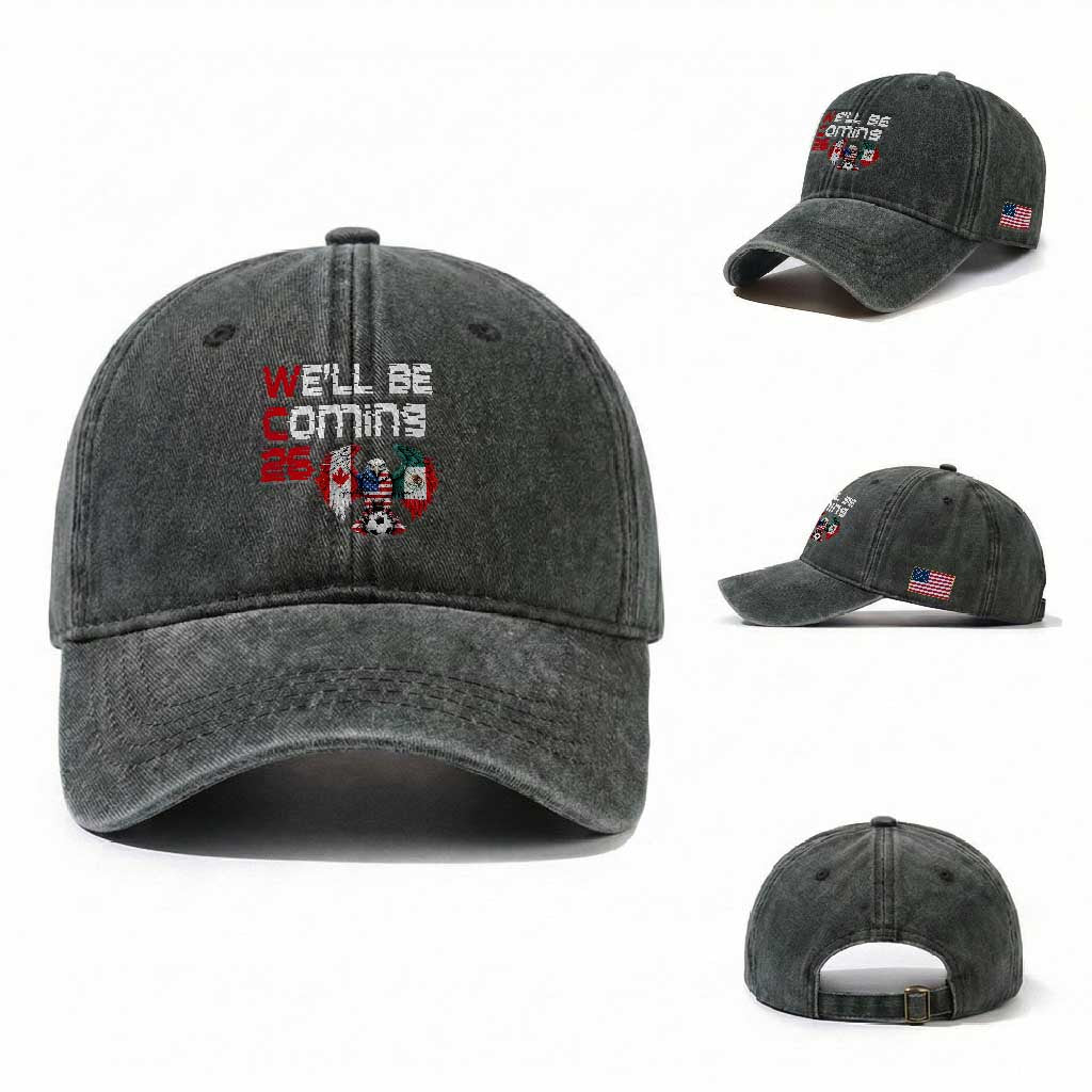 Glitched North America Eagle Soccer Washed Cotton Baseball Cap We Will Be Coming 26 TS12 Washed Cap Universal Fit Dark Green Print Your Wear