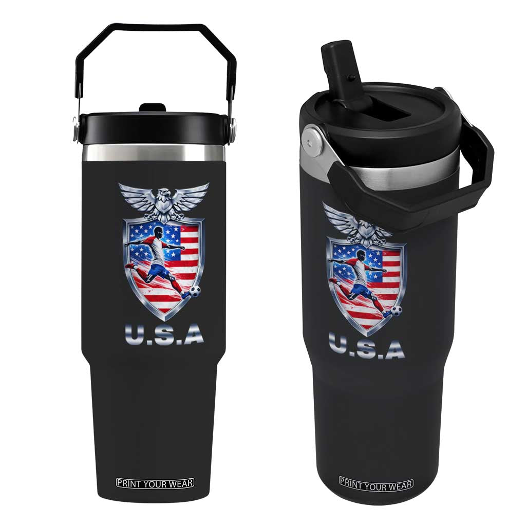 USA 2026 Soccer Player Flip Straw Tumbler United States Team Pride TS12 One Size: 30 oz Black Print Your Wear