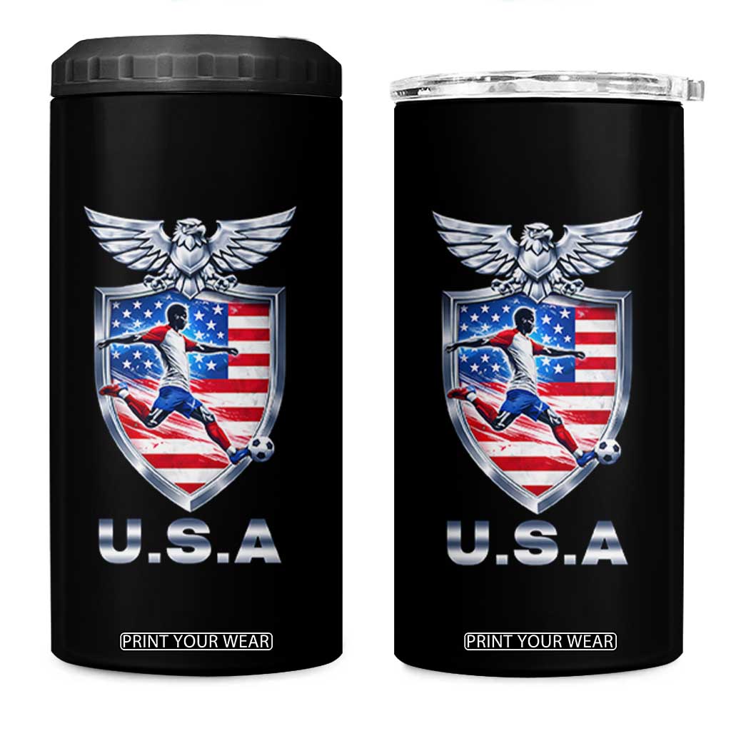 USA 2026 Soccer Player 4 in 1 Can Cooler Tumbler United States Team Pride TS12 One Size: 16 oz Black Print Your Wear