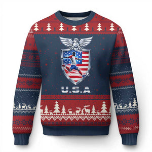 USA 2026 Soccer Player Ugly Christmas Sweater United States Team Pride TS12 Navy Red Print Your Wear