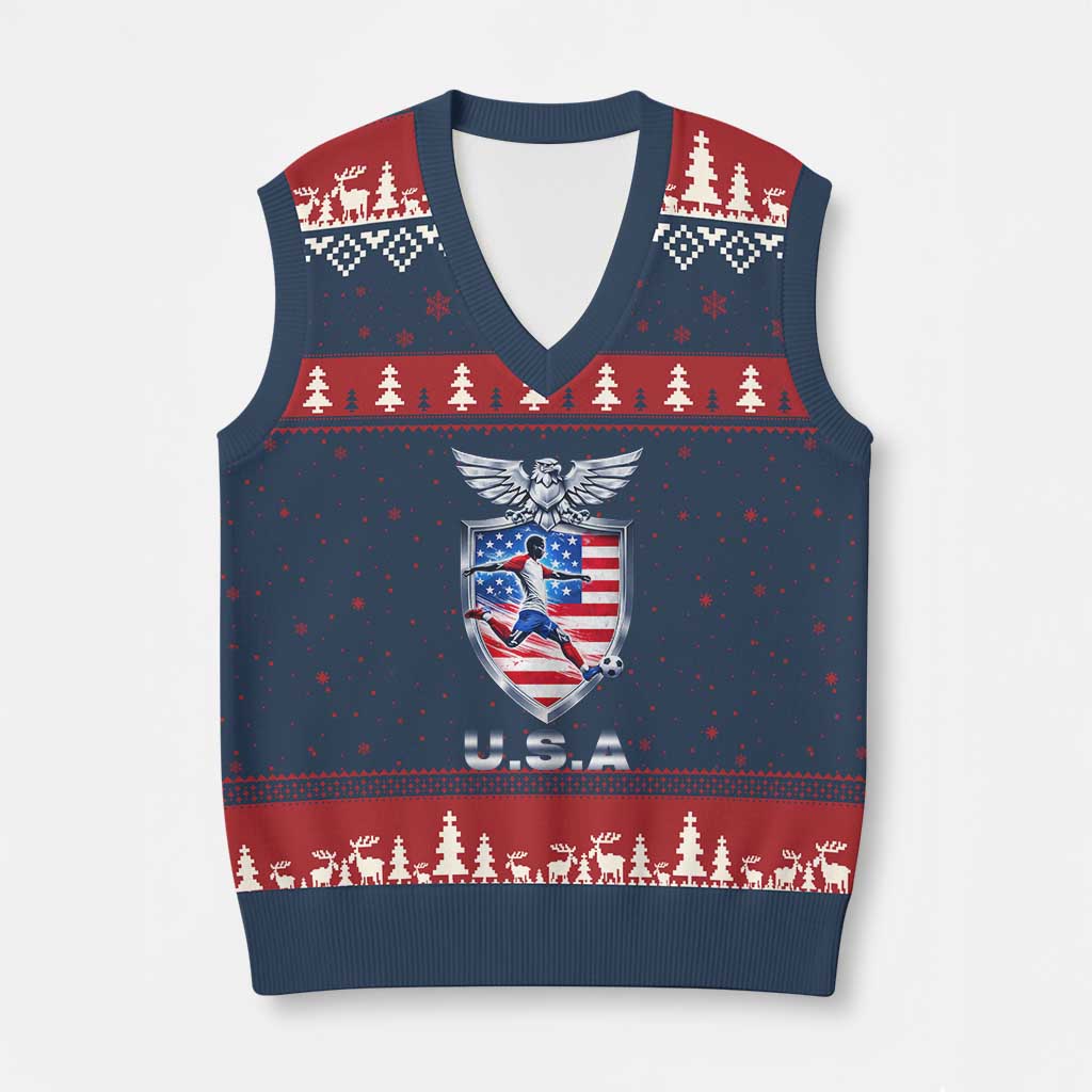 USA 2026 Soccer Player V-Neck Knit Sweater Vest United States Team Pride TS12 Navy Red Print Your Wear