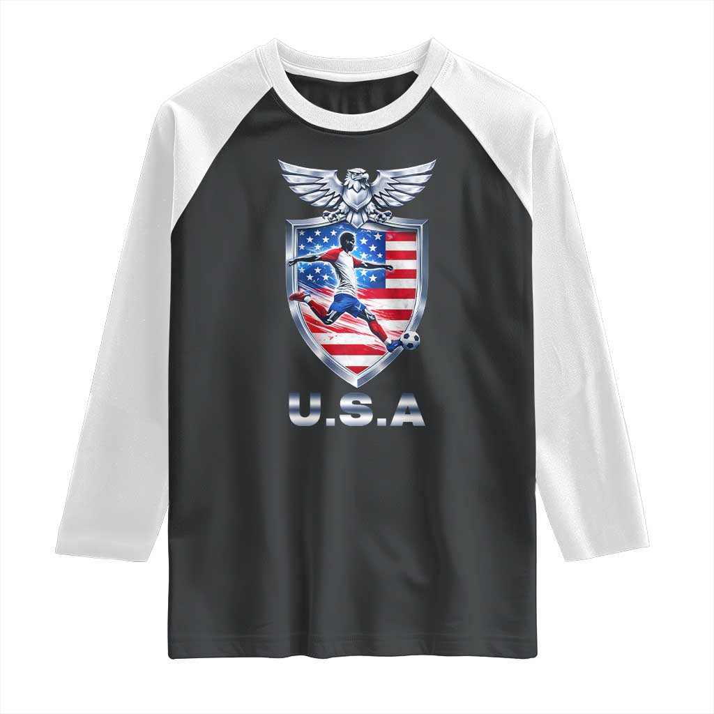 USA 2026 Soccer Player Raglan Shirt United States Team Pride TS12 Black White Print Your Wear