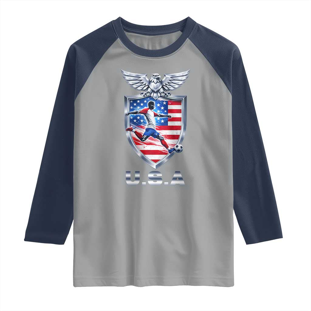 USA 2026 Soccer Player Raglan Shirt United States Team Pride TS12 Sport Gray Navy Print Your Wear