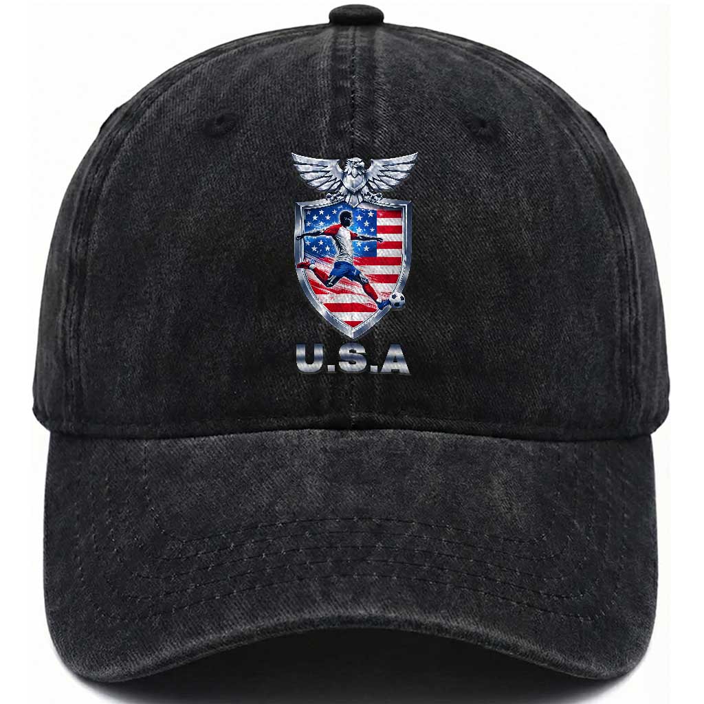 USA 2026 Soccer Player Washed Cotton Baseball Cap United States Team Pride TS12 Washed Cap Universal Fit Black Print Your Wear