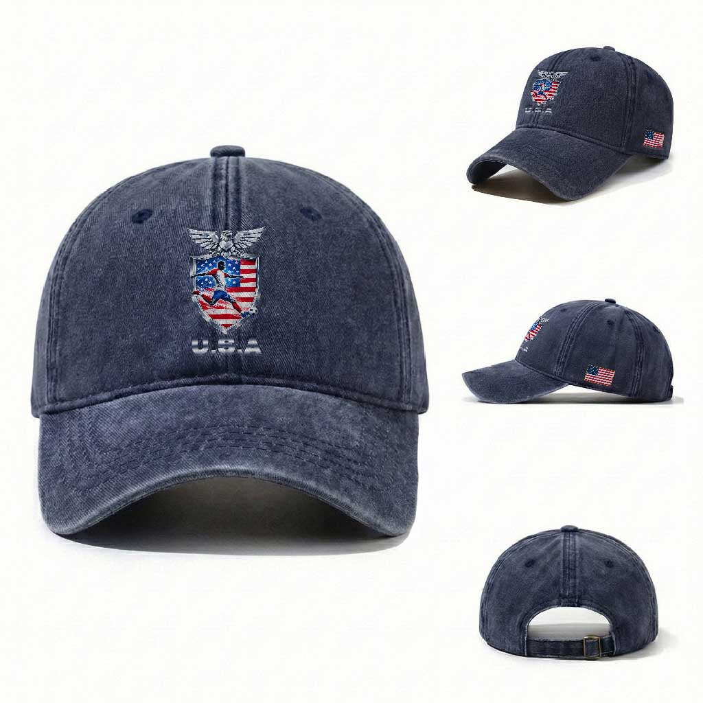 USA 2026 Soccer Player Washed Cotton Baseball Cap United States Team Pride TS12 Washed Cap Universal Fit Navy Print Your Wear
