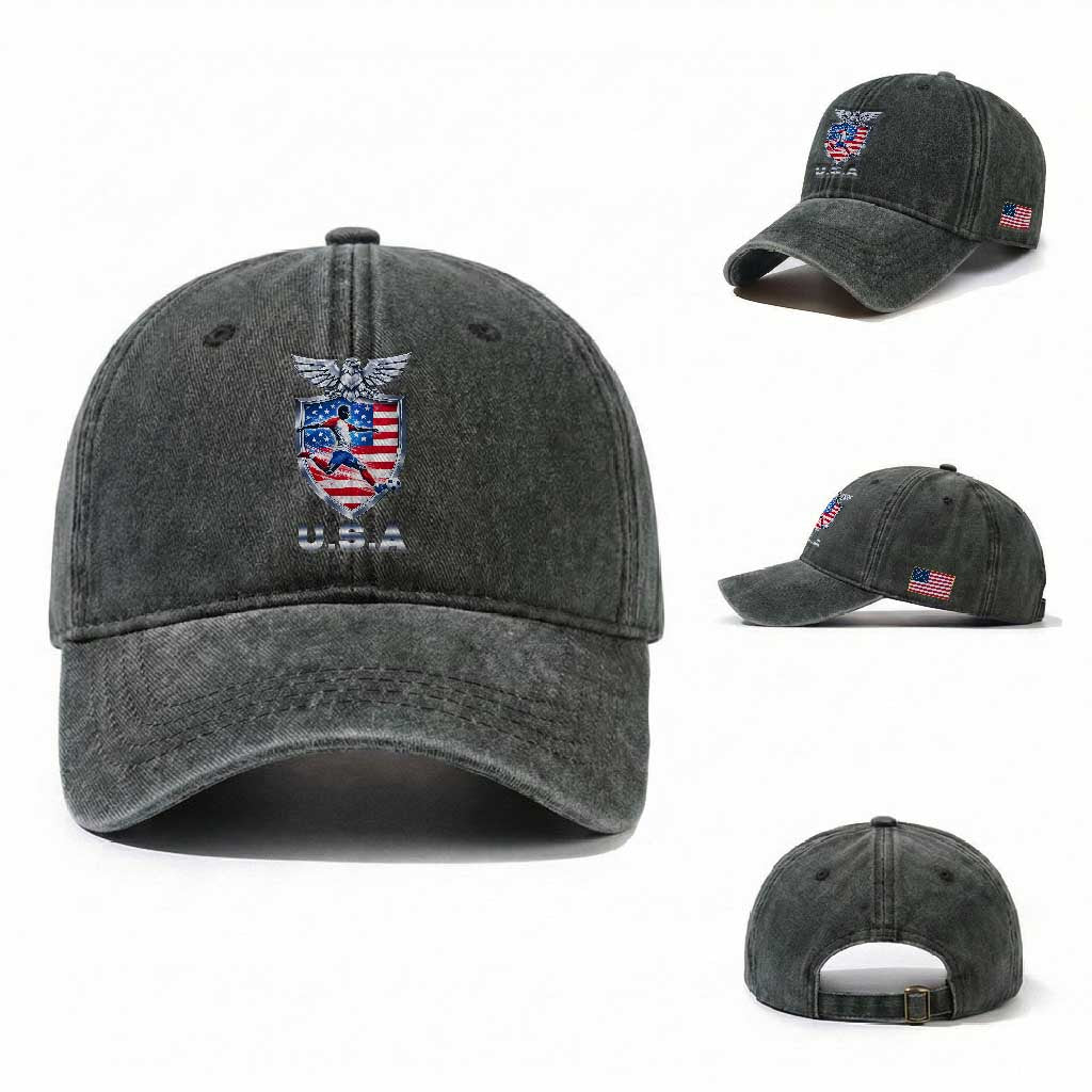 USA 2026 Soccer Player Washed Cotton Baseball Cap United States Team Pride TS12 Washed Cap Universal Fit Dark Green Print Your Wear
