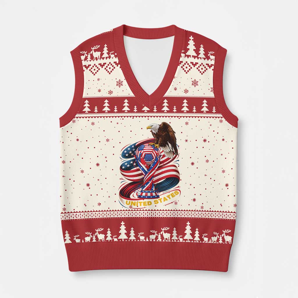 United States Sport USA Team 2026 V-Neck Knit Sweater Vest American Soccer Fans Gift TS12 Beige Red Print Your Wear