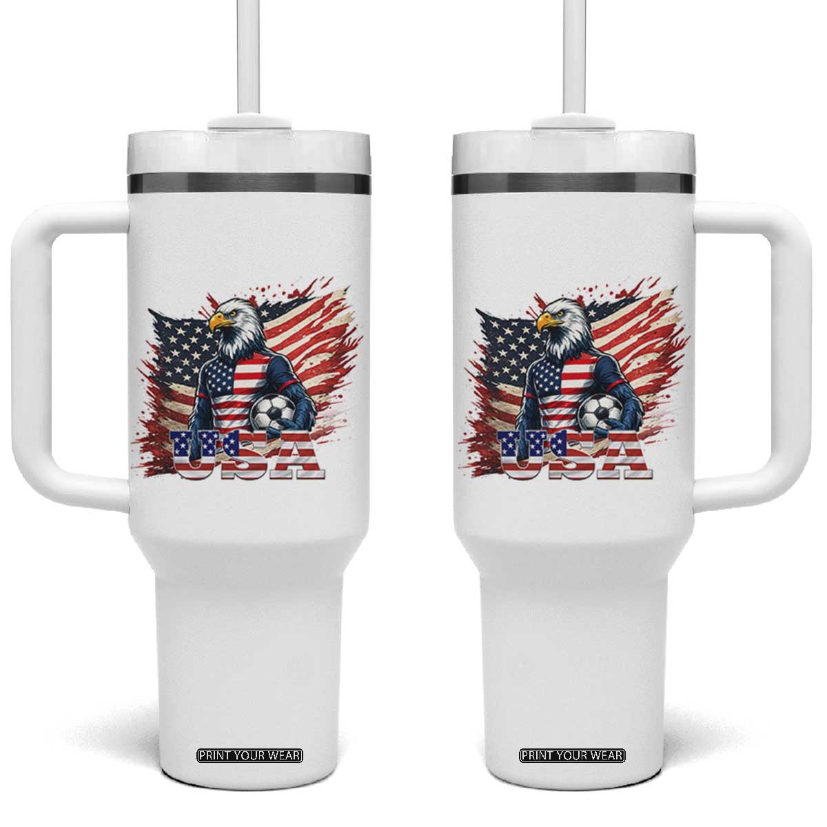 American Eagle And Soccer USA 2026 Supporter Tumbler With Handle TS12 One Size: 40 oz White Print Your Wear