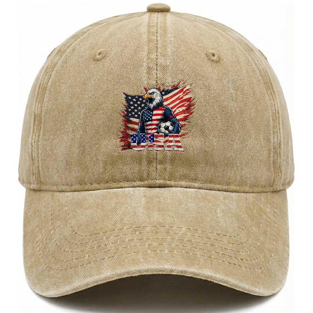 American Eagle And Soccer USA 2026 Supporter Washed Cotton Baseball Cap TS12 Washed Cap Universal Fit Khaki Print Your Wear