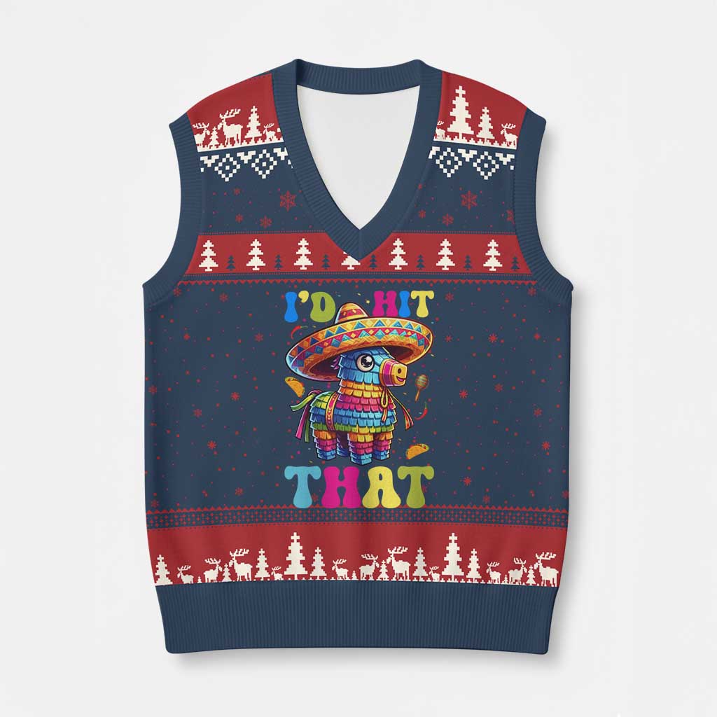 Funny Cinco De Mayo Pinata V-Neck Knit Sweater Vest Id Hit That TS12 Navy Red Print Your Wear
