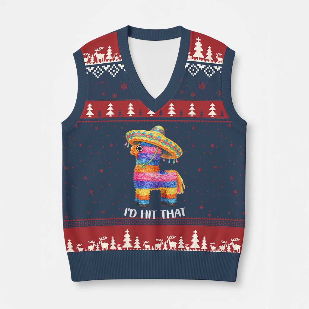 Funny Rainbow Pinata Sombrero V-Neck Knit Sweater Vest Id Hit That TS12 Navy Red Print Your Wear