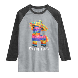 Funny Rainbow Pinata Sombrero Raglan Shirt Id Hit That TS12 Heather Gray Heather Charcoal Print Your Wear