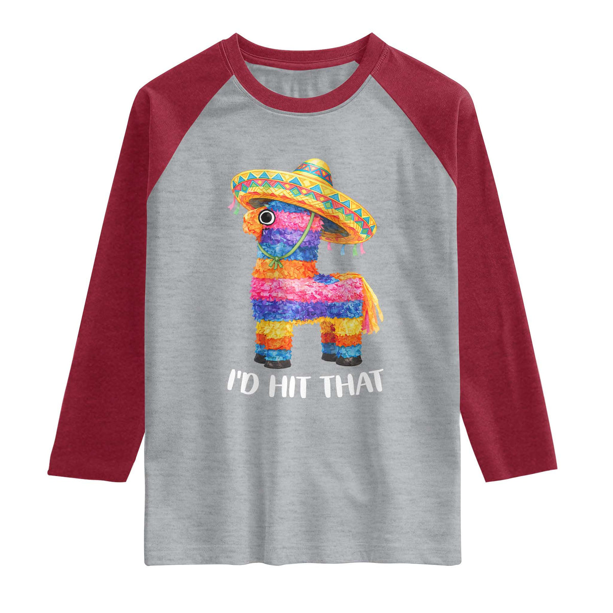 Funny Rainbow Pinata Sombrero Raglan Shirt Id Hit That TS12 Heather Gray Heather Red Print Your Wear