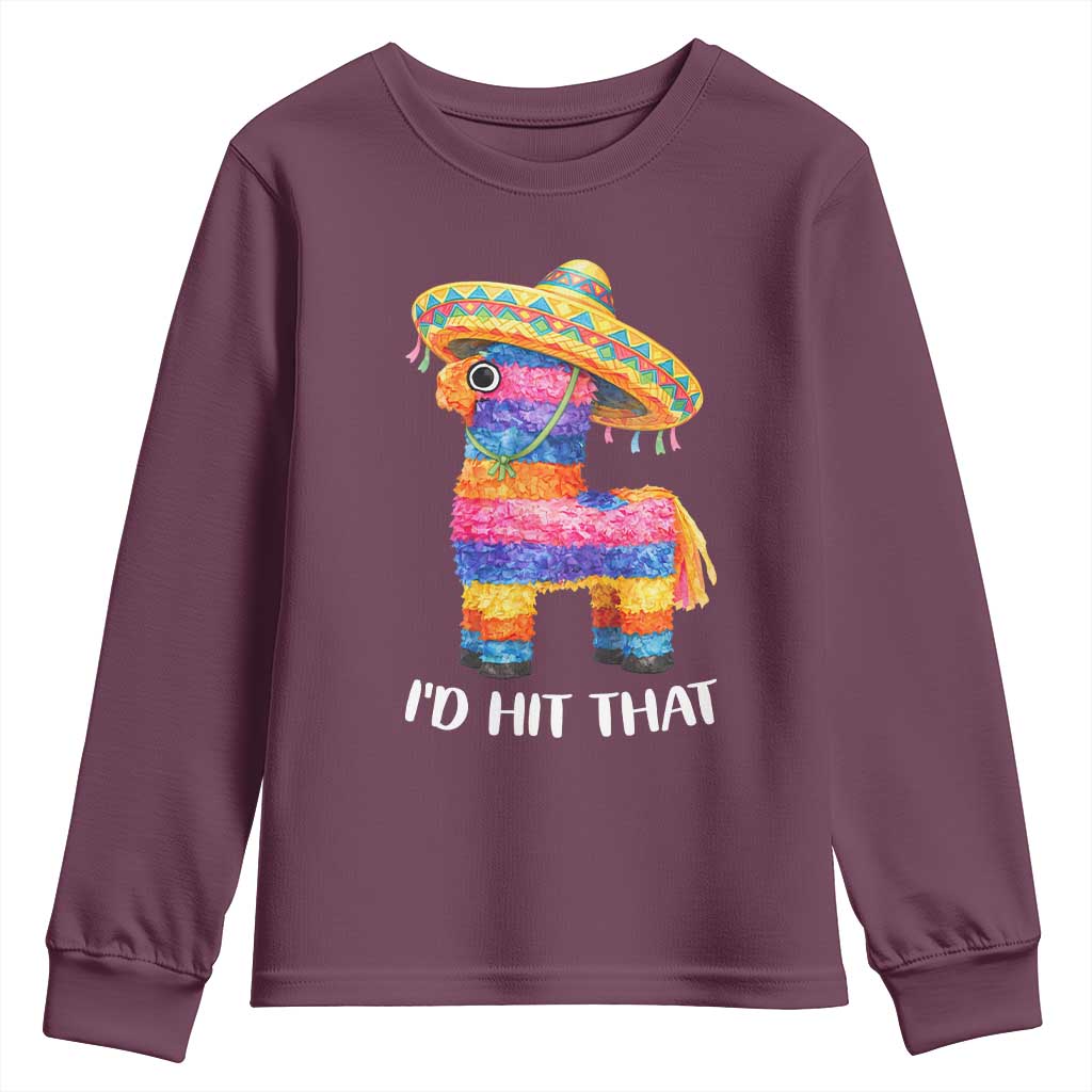 Funny Rainbow Pinata Sombrero Youth Sweatshirt Id Hit That TS12 Maroon Print Your Wear