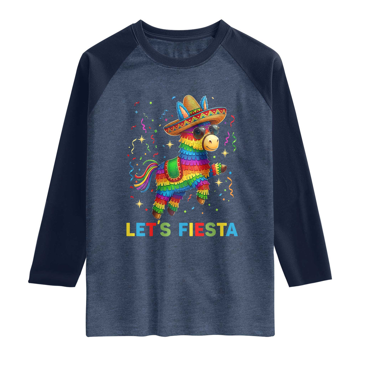 Mexican Fiesta Pinata Raglan Shirt Funny Cinco De Mayo TS12 Heather Denim Navy Print Your Wear