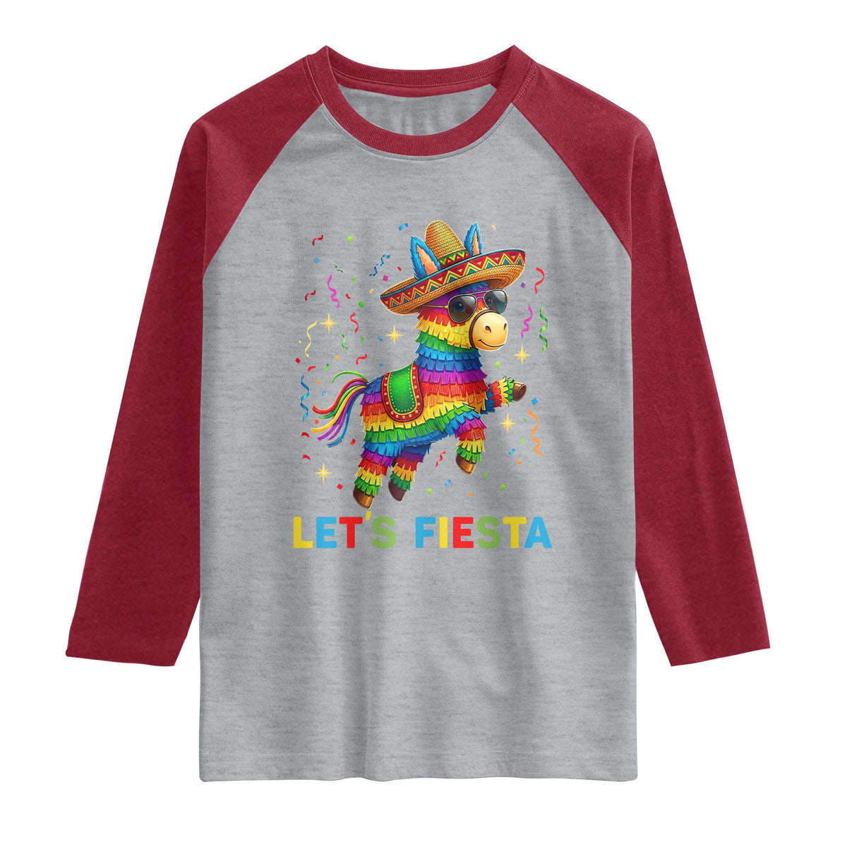 Mexican Fiesta Pinata Raglan Shirt Funny Cinco De Mayo TS12 Heather Gray Heather Red Print Your Wear