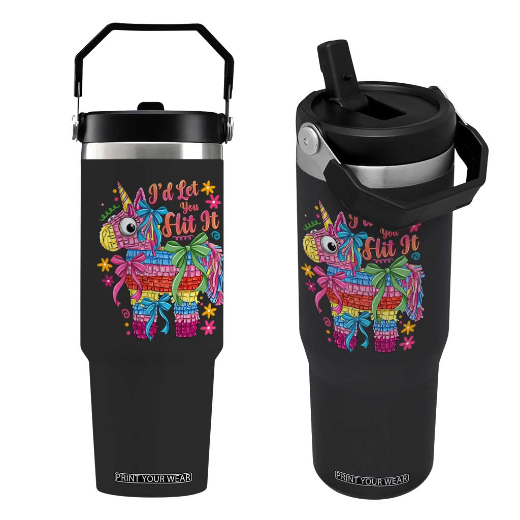 Funny Cinco De Mayo Pinata Flip Straw Tumbler Id Let You Hit It TS12 One Size: 30 oz Black Print Your Wear