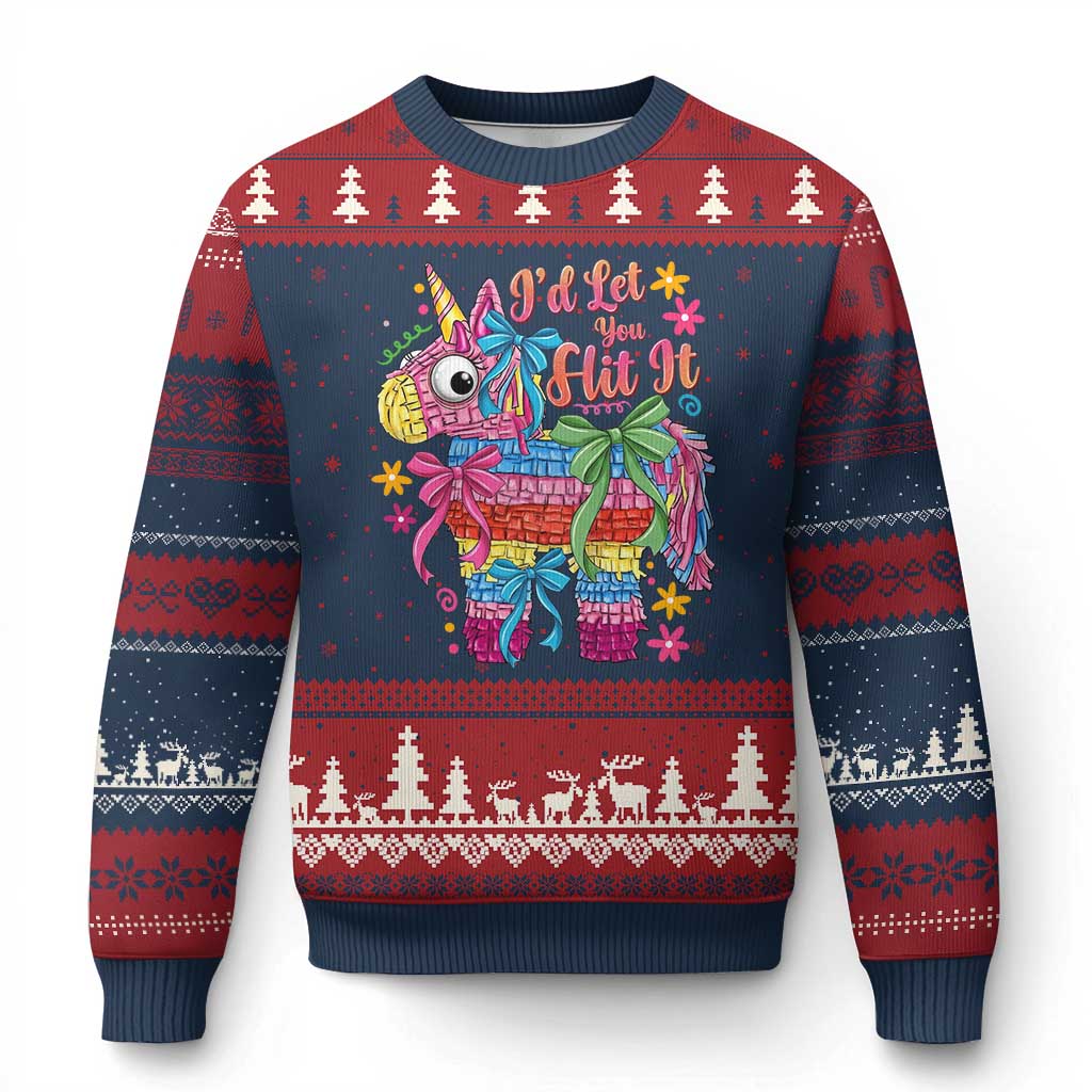 Funny Cinco De Mayo Pinata Ugly Christmas Sweater Id Let You Hit It TS12 Navy Red Print Your Wear
