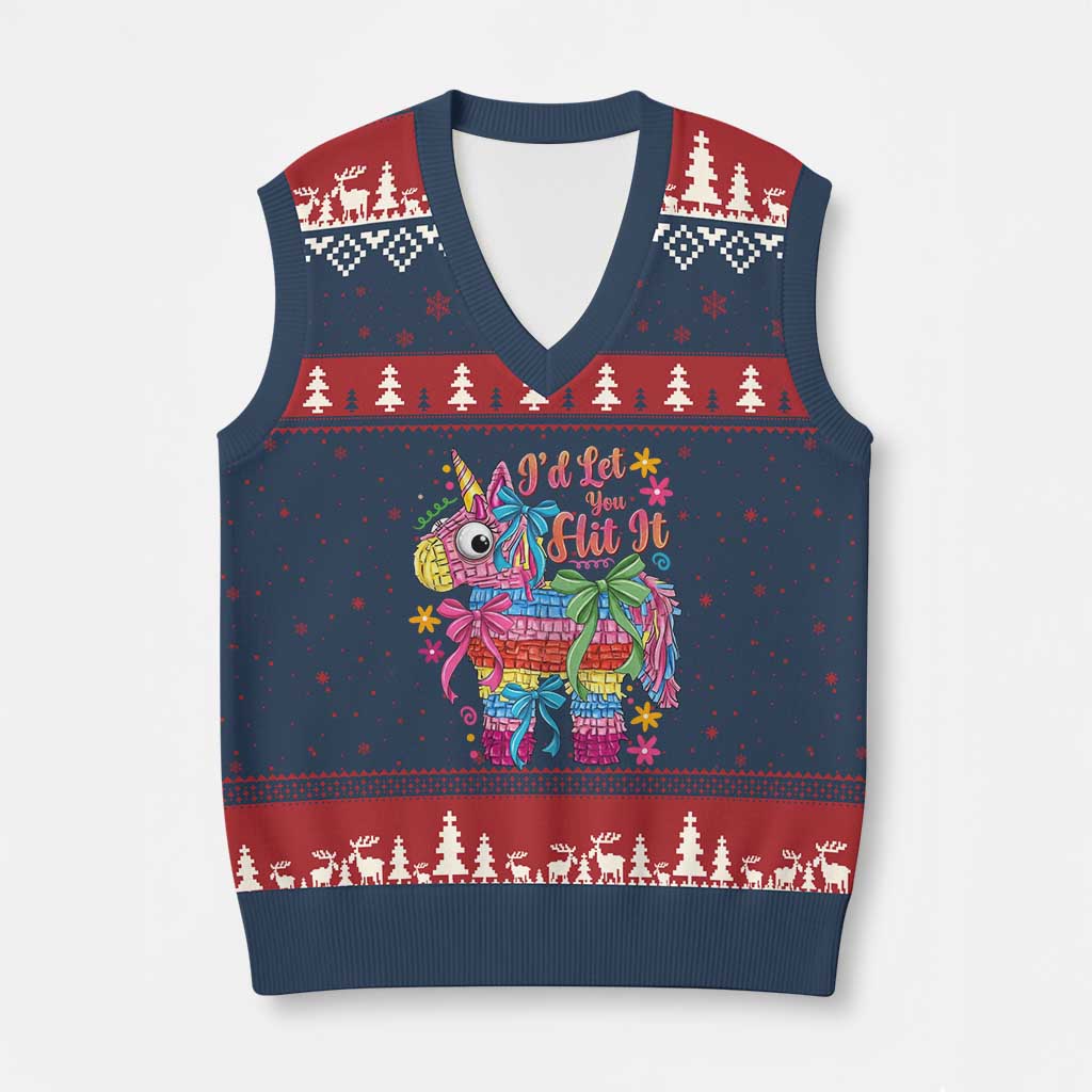 Funny Cinco De Mayo Pinata V-Neck Knit Sweater Vest Id Let You Hit It TS12 Navy Red Print Your Wear