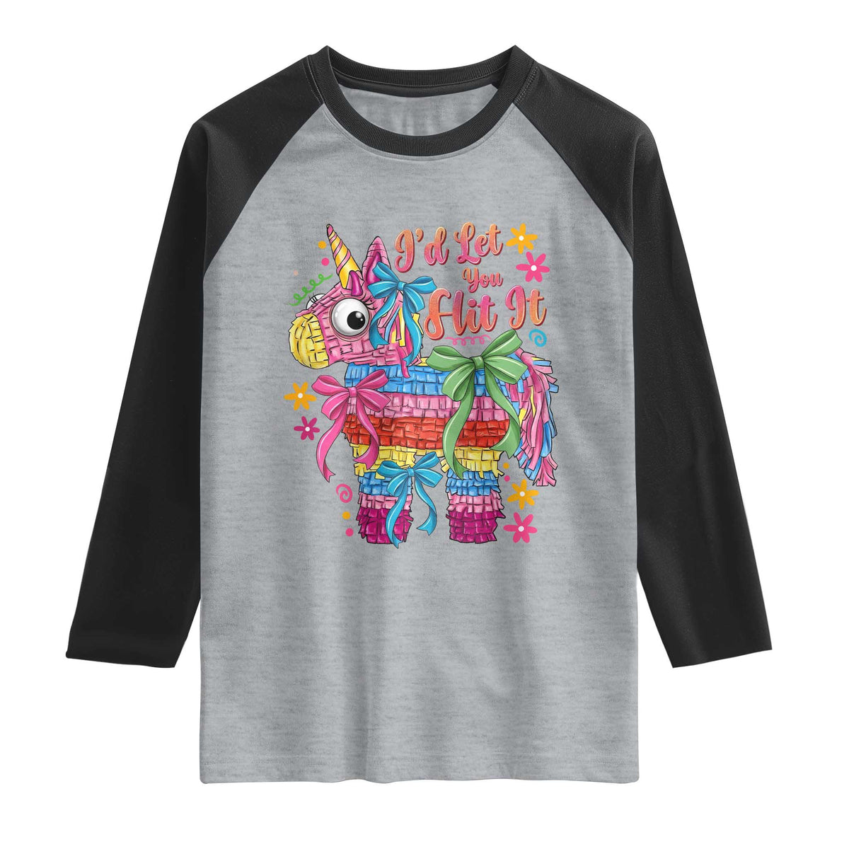 Funny Cinco De Mayo Pinata Raglan Shirt Id Let You Hit It TS12 Heather Gray Black Print Your Wear