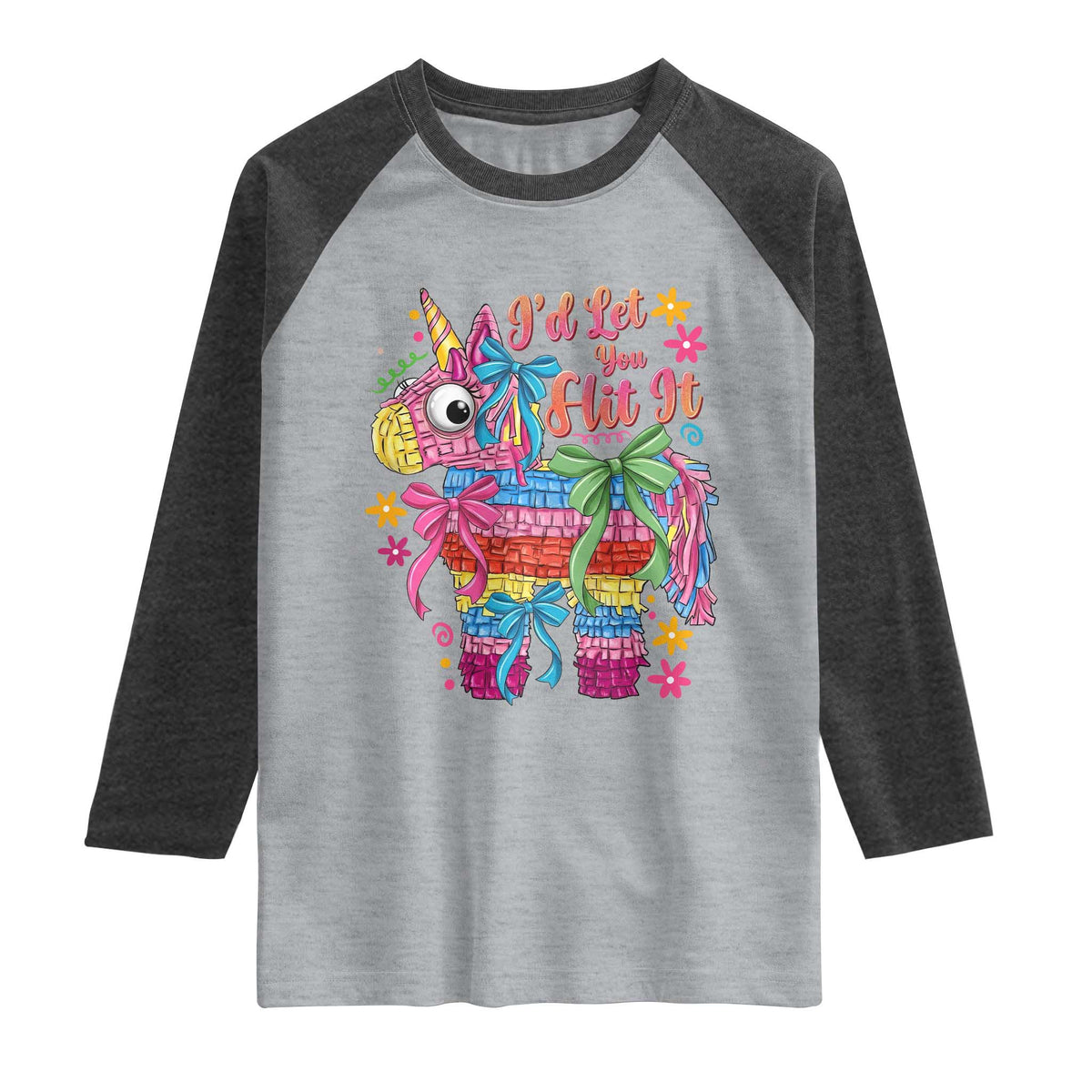 Funny Cinco De Mayo Pinata Raglan Shirt Id Let You Hit It TS12 Heather Gray Heather Charcoal Print Your Wear