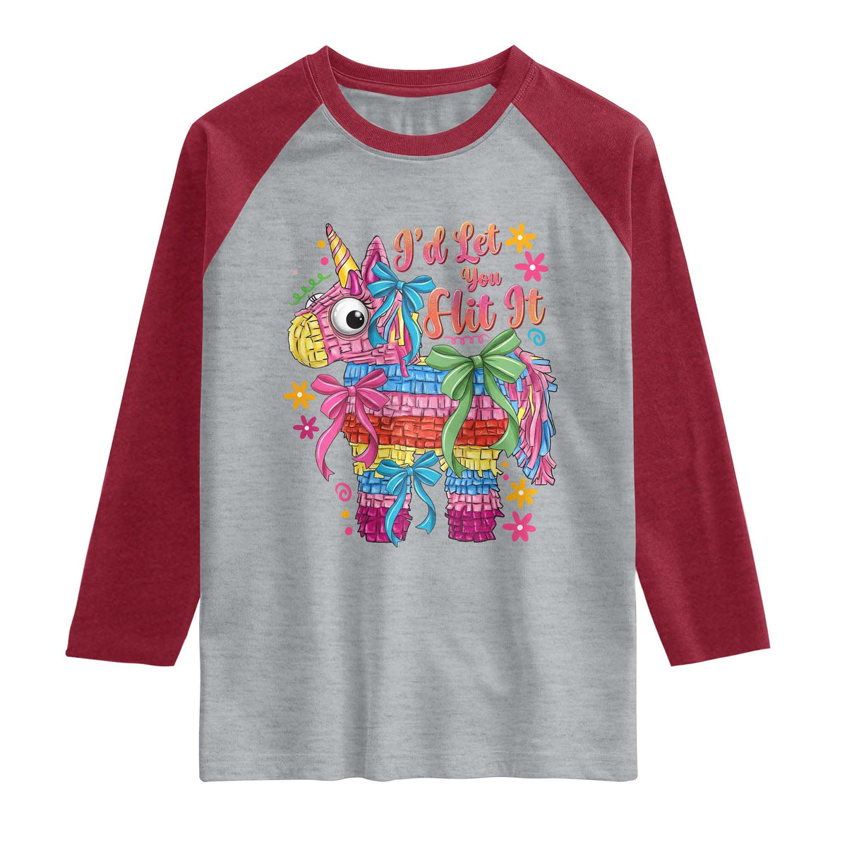 Funny Cinco De Mayo Pinata Raglan Shirt Id Let You Hit It TS12 Heather Gray Heather Red Print Your Wear