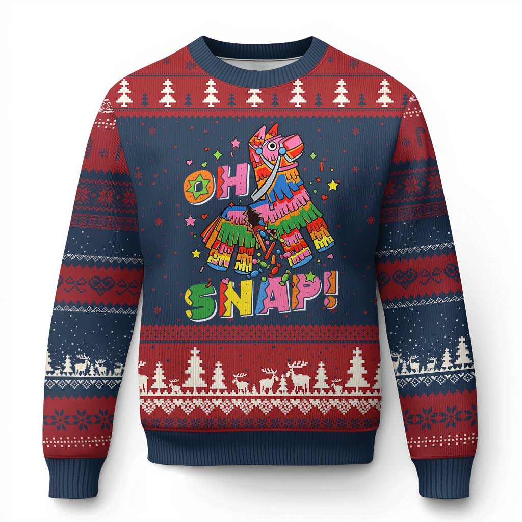 Funny Cinco De Mayo Pinata Candy Party Ugly Christmas Sweater Oh Snap TS12 Navy Red Print Your Wear