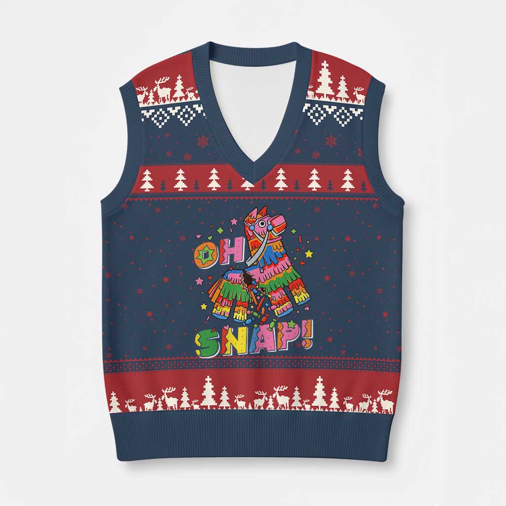 Funny Cinco De Mayo Pinata Candy Party V-Neck Knit Sweater Vest Oh Snap TS12 Navy Red Print Your Wear