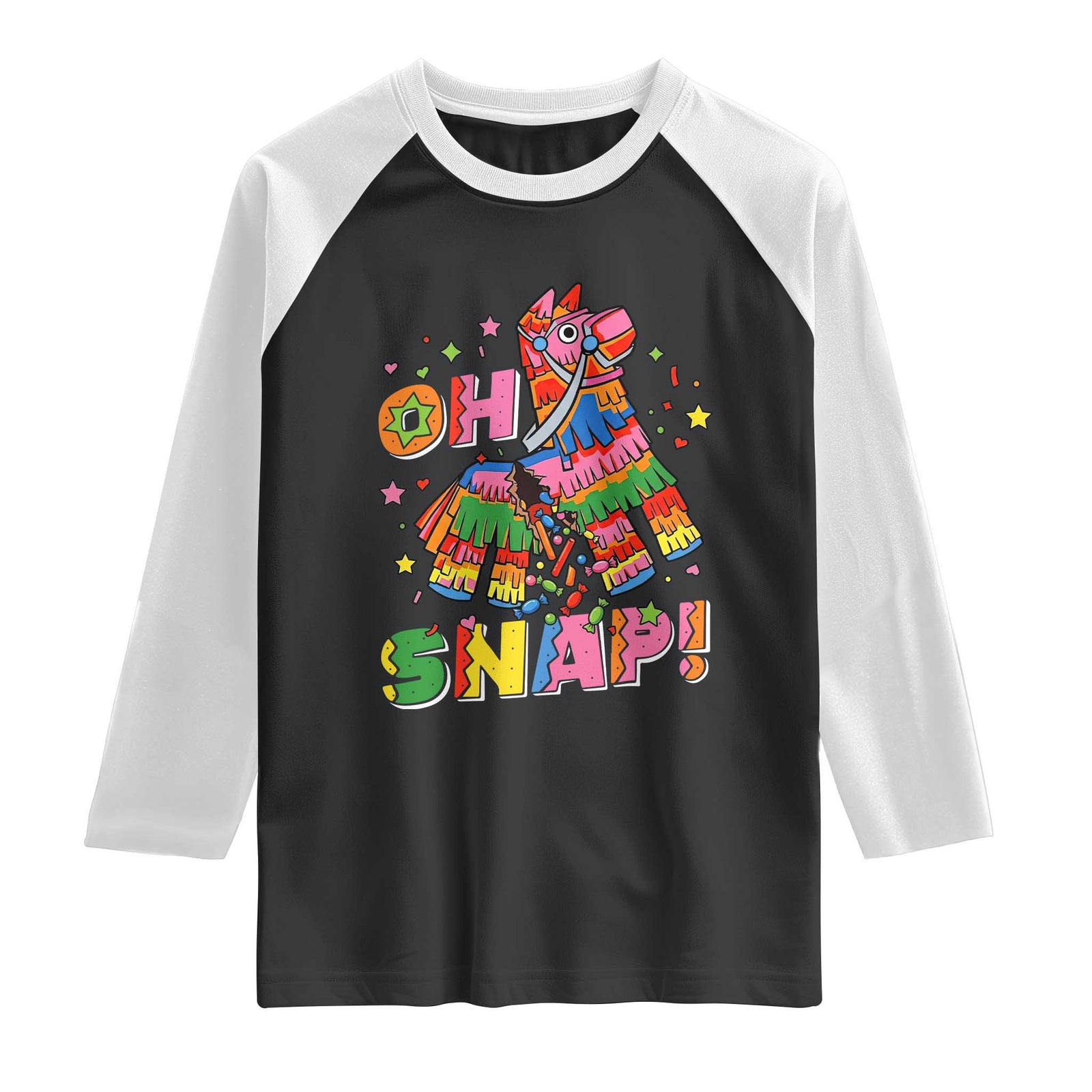 Funny Cinco De Mayo Pinata Candy Party Raglan Shirt Oh Snap TS12 Black White Print Your Wear