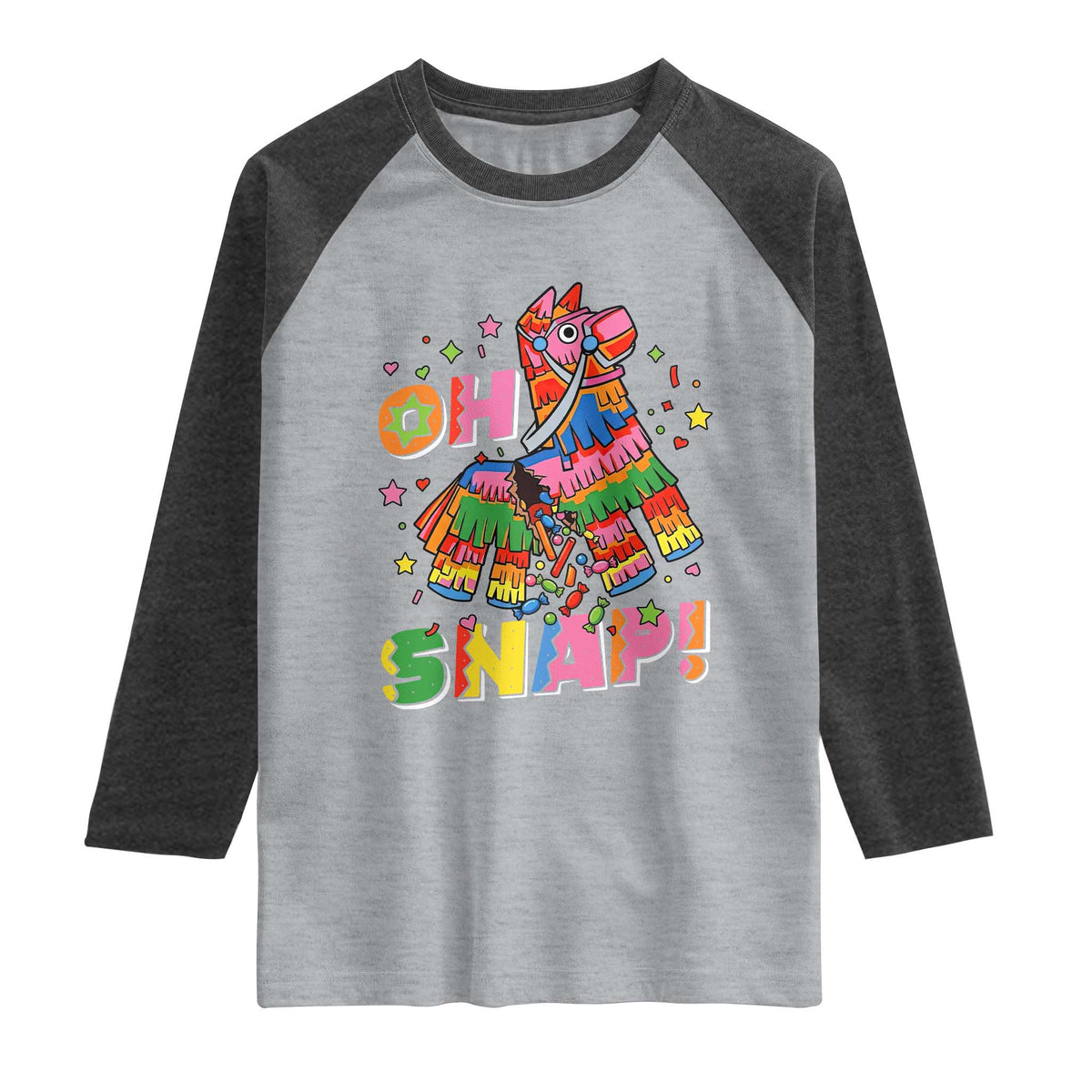 Funny Cinco De Mayo Pinata Candy Party Raglan Shirt Oh Snap TS12 Heather Gray Heather Charcoal Print Your Wear