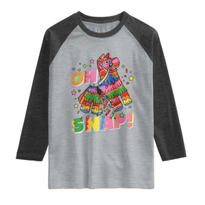 Funny Cinco De Mayo Pinata Candy Party Raglan Shirt Oh Snap TS12 Heather Gray Heather Charcoal Print Your Wear