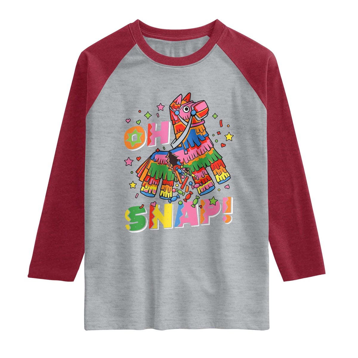 Funny Cinco De Mayo Pinata Candy Party Raglan Shirt Oh Snap TS12 Heather Gray Heather Red Print Your Wear