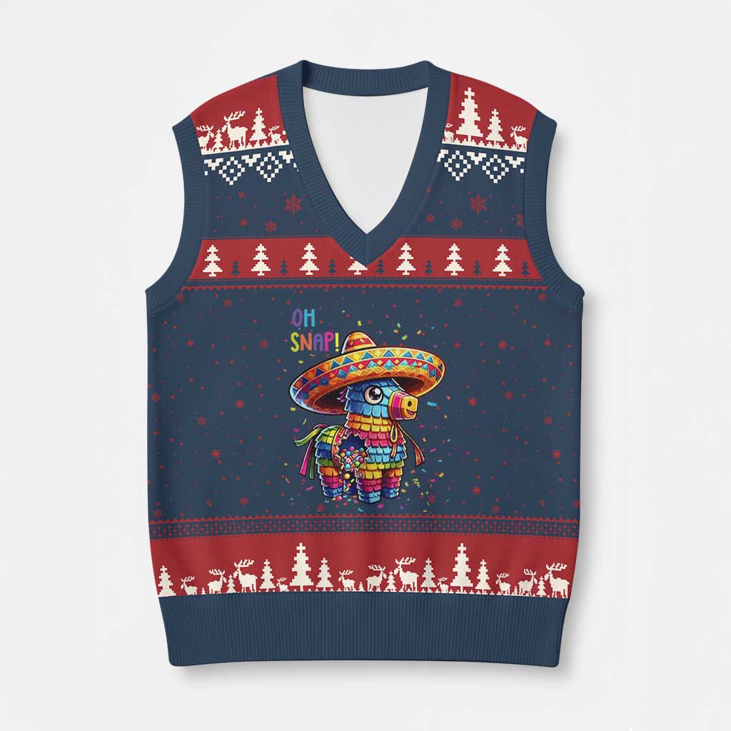 Hilarious Pinata Candy Rainbow Fiesta Party V-Neck Knit Sweater Vest Oh Snap TS12 Navy Red Print Your Wear