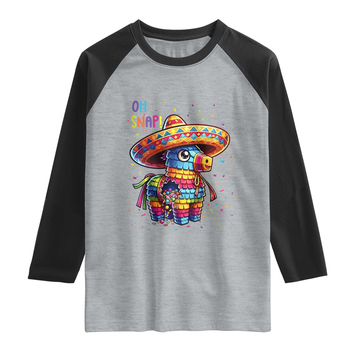 Hilarious Pinata Candy Rainbow Fiesta Party Raglan Shirt Oh Snap TS12 Heather Gray Black Print Your Wear